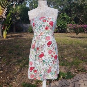 White and Pink Flowered Strapless dress